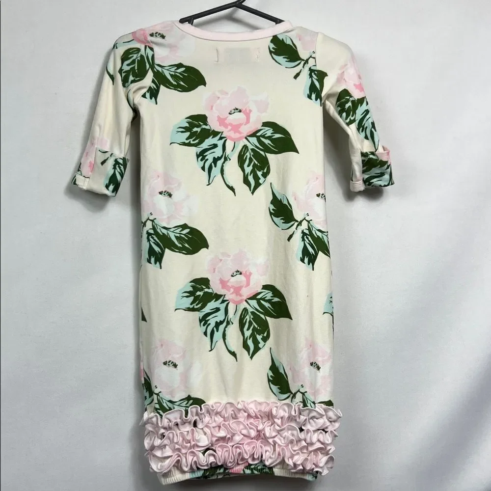Sweet Honey Cream and Pink floral sleep gown with ruffle bottom size 6 months